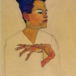 Egon Schiele-Self portrait with hands on chest, 1910, gouache y acuarela, CP